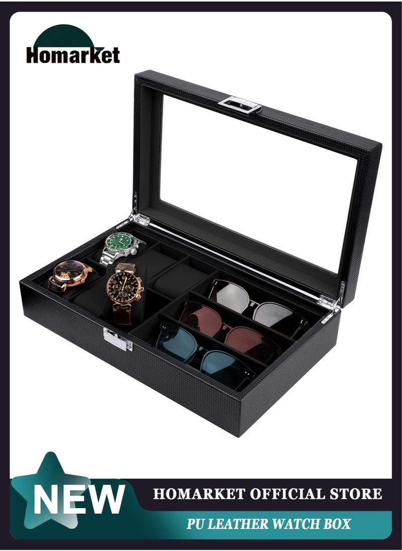 HomarKet - Watch Box Sunglass Organizer, 6 Watch Case and 3 Slots Sunglasses Box Jewelry Box Gift Holder Jewelry Display Box Case Drawer Sunglasses Storage Earrings Storage Organizer for Men and Women - Image 1