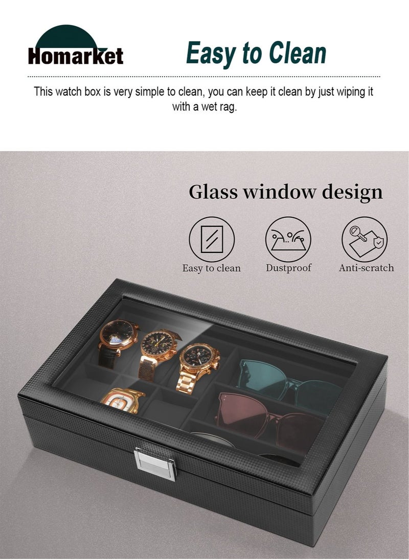 HomarKet - Watch Box Sunglass Organizer, 6 Watch Case and 3 Slots Sunglasses Box Jewelry Box Gift Holder Jewelry Display Box Case Drawer Sunglasses Storage Earrings Storage Organizer for Men and Women - Image 1