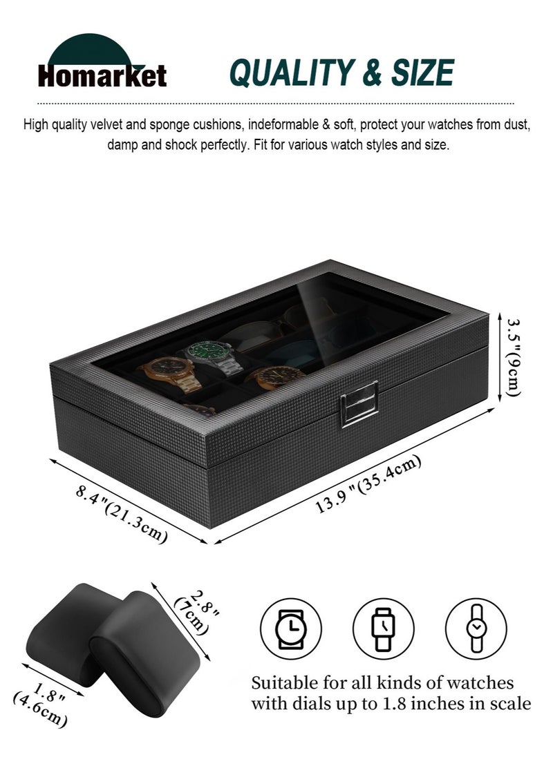 HomarKet - Watch Box Sunglass Organizer, 6 Watch Case and 3 Slots Sunglasses Box Jewelry Box Gift Holder Jewelry Display Box Case Drawer Sunglasses Storage Earrings Storage Organizer for Men and Women - Image 1