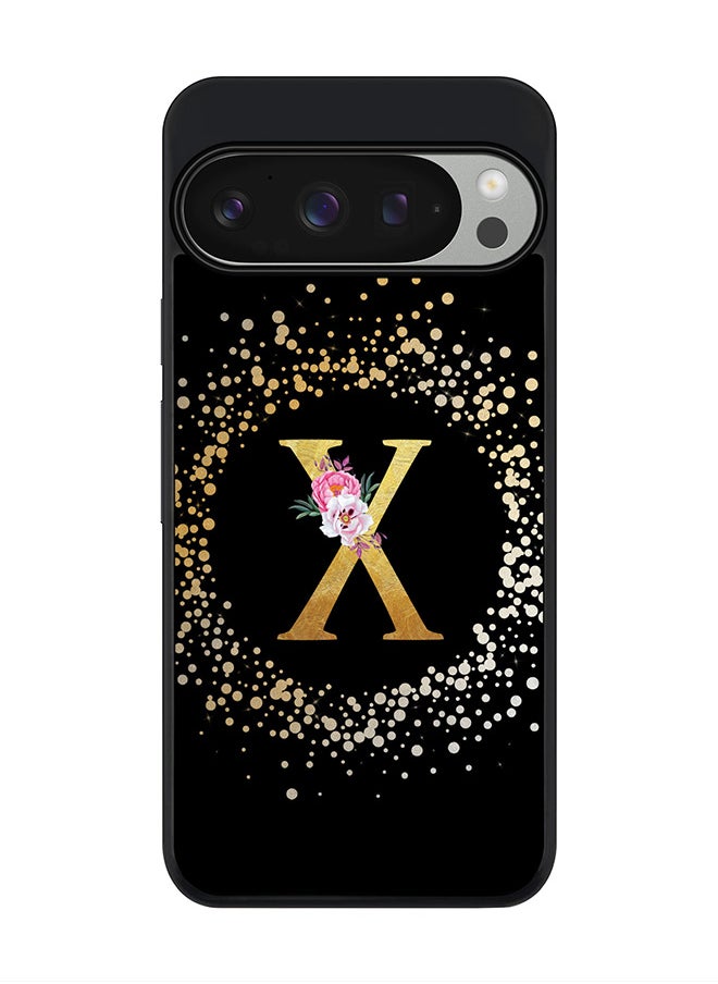 Stylizedd For Google Pixel 9 Pro Case,Slim fit Camera Protection, Shockproof Thin Phone cover - Custom Monogram Floral - X ( Black )  - Image 1