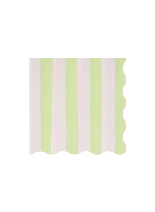 Meri Meri  Pastel Stripe Large Napkins - Pack of 16, 4 Colorways with Wavy Edges, 3-Ply Paper Party Napkins for Garden Parties, Picnics, Baby Showers, Birthday Tableware, Spring Celebrations  | Best Price UAE