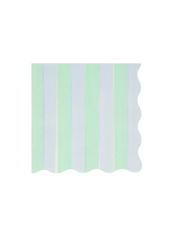 Meri Meri  Pastel Stripe Large Napkins - Pack of 16, 4 Colorways with Wavy Edges, 3-Ply Paper Party Napkins for Garden Parties, Picnics, Baby Showers, Birthday Tableware, Spring Celebrations  | Best Price UAE
