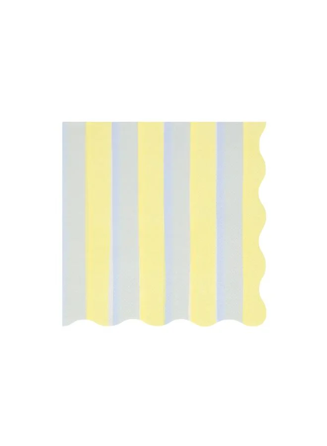 Meri Meri  Pastel Stripe Large Napkins - Pack of 16, 4 Colorways with Wavy Edges, 3-Ply Paper Party Napkins for Garden Parties, Picnics, Baby Showers, Birthday Tableware, Spring Celebrations  | Best Price UAE
