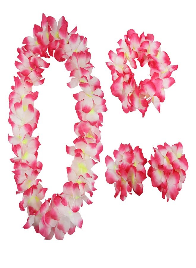 Aacehlh 4 Pcs Hawaiian Leis,Hawaiian Flower Leis Necklace Bracelets Headband Set for for Hawaiian Luaus Party,Birthday Party,Graduation Party, Dance Party, Medium, Polyester - Image 1