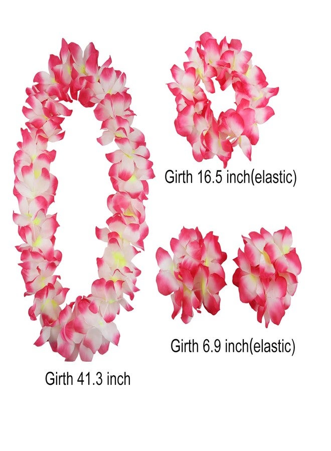 Aacehlh 4 Pcs Hawaiian Leis,Hawaiian Flower Leis Necklace Bracelets Headband Set for for Hawaiian Luaus Party,Birthday Party,Graduation Party, Dance Party, Medium, Polyester - Image 2