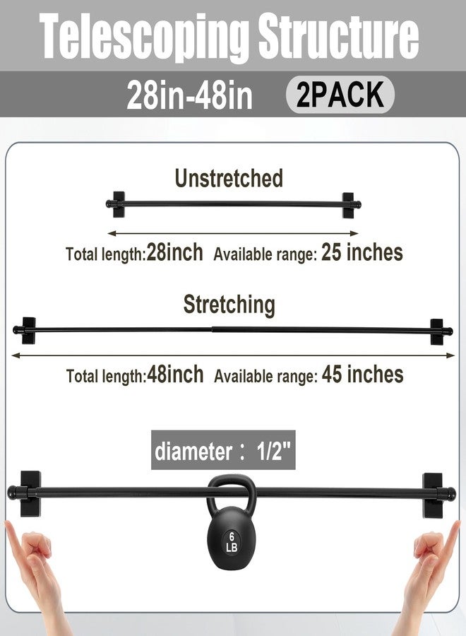 Yaocom 2 Pcs Magnetic Curtain Rods for Metal Door 28 to 48 Inch, 1/2" Multi-use Adjustable Appliance Magnetic Rod for Window Frames, Cabinets, Refrigerators, Dishwashers(Black,Style 1) - Image 2