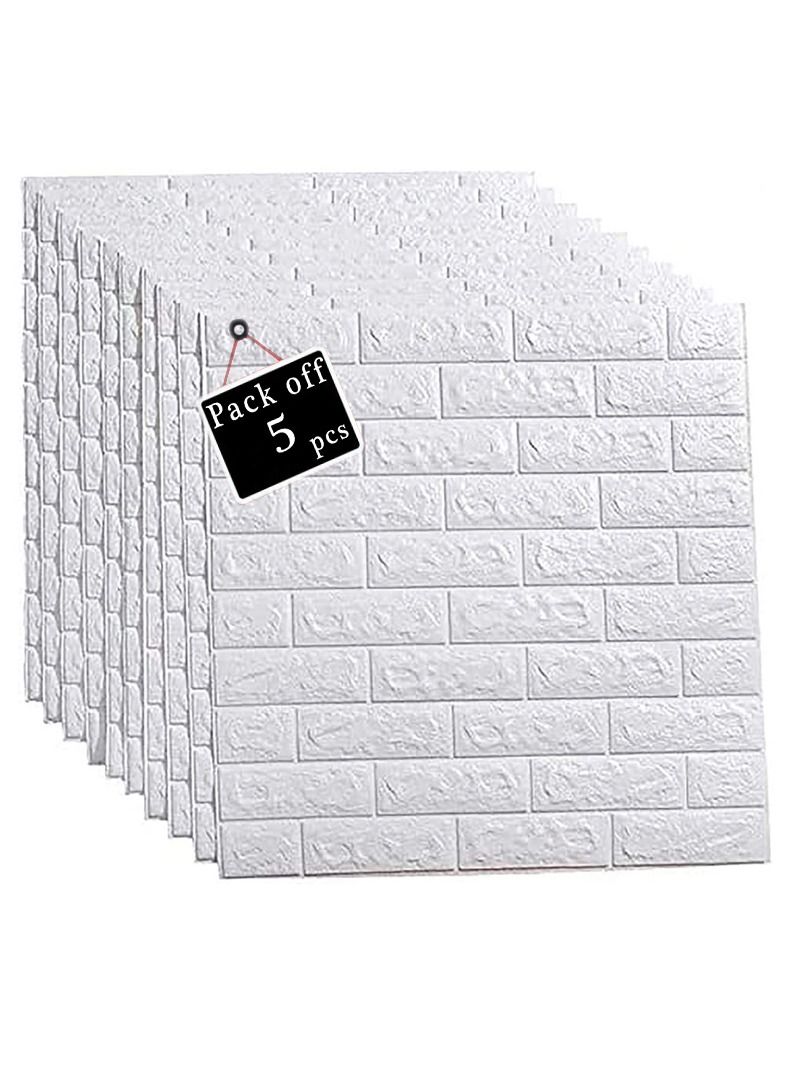 LINGWEI 3D Wall Sticker Self Adhesive Wall Panels Waterproof PE Foam White Wallpaper for Living Room TV Wall and Home Decor 5pcs - Image 1