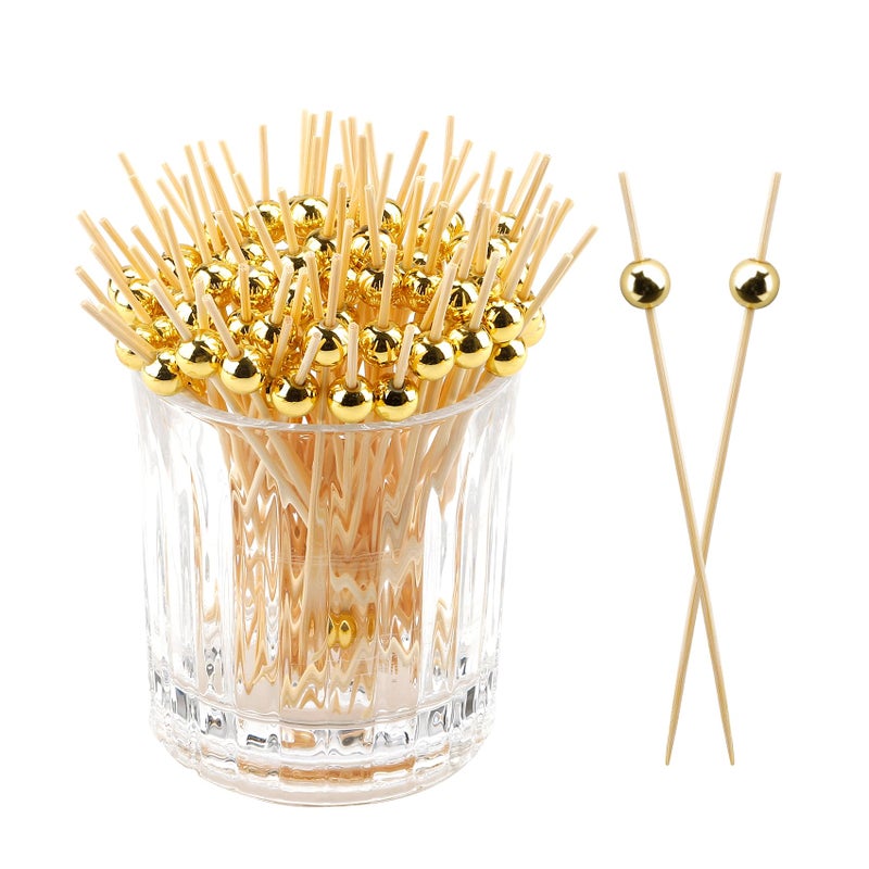 120PCS Cocktail Picks Toothpicks for Appetizers Cocktail Picks for Drinks Bamboo Toothpicks Cocktail Toothpicks Fancy Toothpicks for Appetizers Gold Pearl Toothpicks for Food Long Toothpicks 47Inch