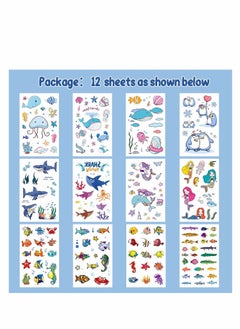 SYOSI Ocean Theme Temporary Tattoos, Fake Tattoos Stickers With Mermaid Shark Tropical Fish Whale, Beach Pool Under Sea Decorations Birthday Party Supplies Favors for Boys and Girls, 12 Sheets  - Image 3