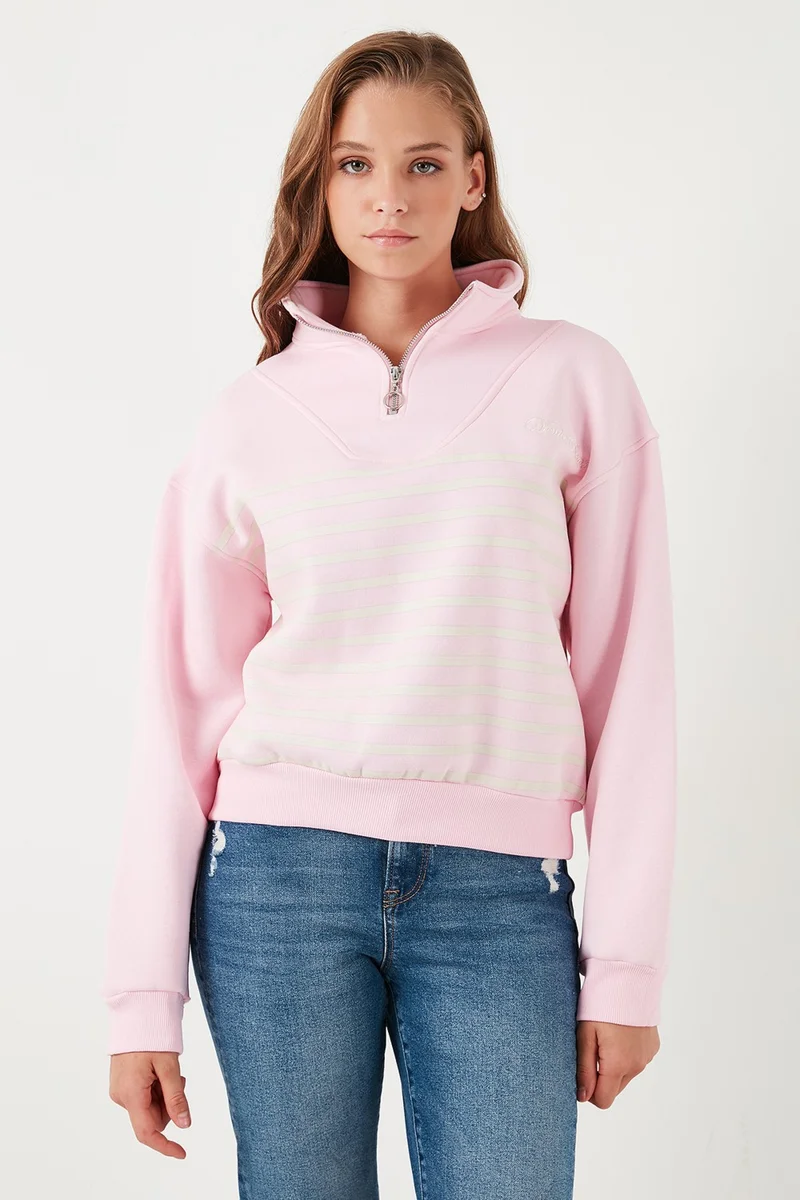 ليلا Stretch Oversize Fit Half Zipper Stand Collar Sweat Women's Sweat 5865883