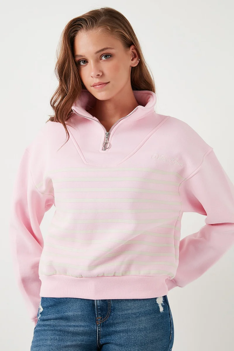 ليلا Stretch Oversize Fit Half Zipper Stand Collar Sweat Women's Sweat 5865883