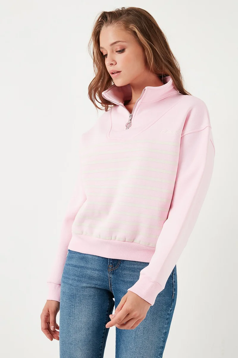 ليلا Stretch Oversize Fit Half Zipper Stand Collar Sweat Women's Sweat 5865883