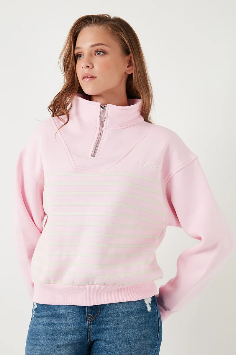 ليلا Stretch Oversize Fit Half Zipper Stand Collar Sweat Women's Sweat 5865883