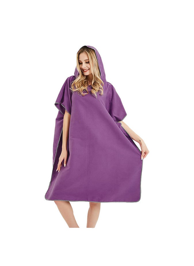 Generic Microfiber Beach Towel Blanket Bath Swim With Hood Purple  - Image 1