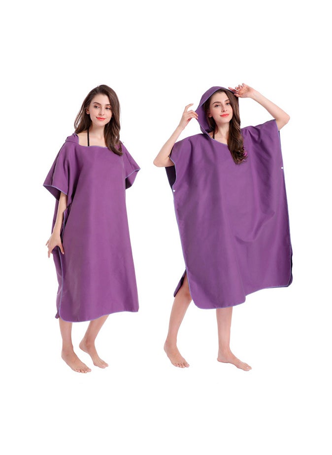 Generic Microfiber Beach Towel Blanket Bath Swim With Hood Purple  - Image 3
