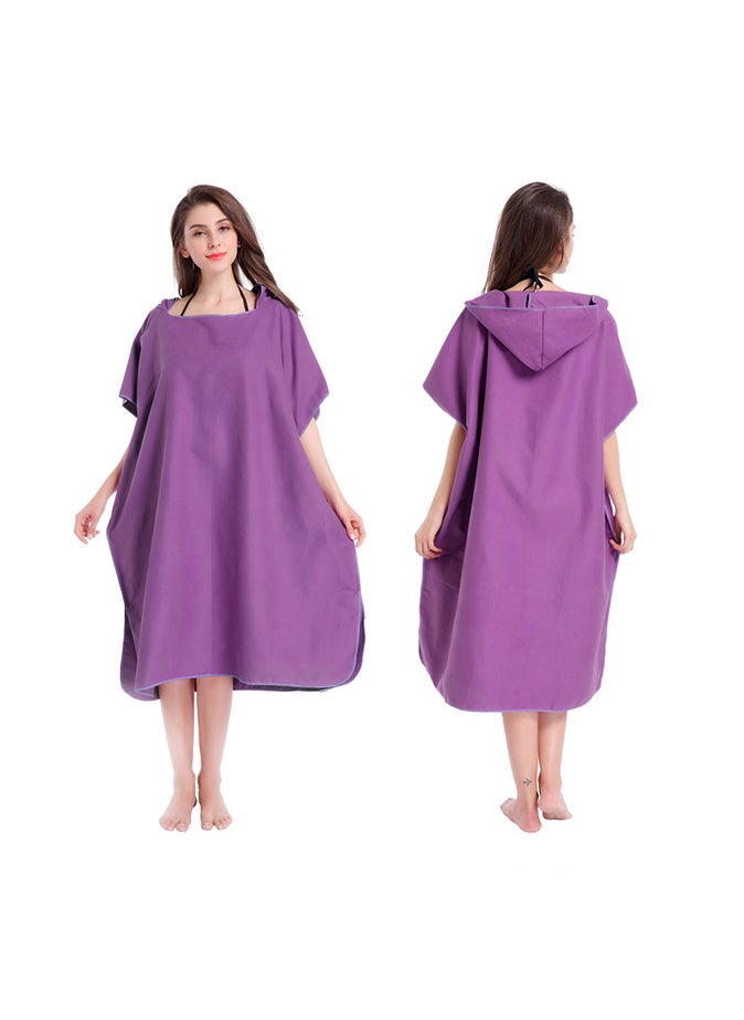 Generic Microfiber Beach Towel Blanket Bath Swim With Hood Purple  - Image 4