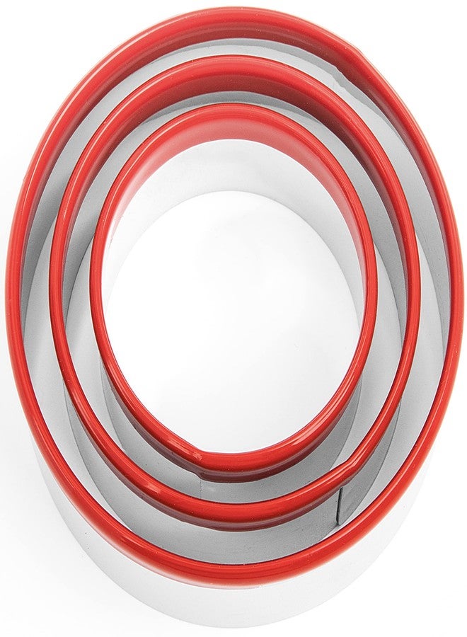 COOKIEQUE 3Pcs Round Cookie Cutters, Biscuit Cutter Set, Circle Cookie Cutters for Baking, 0.4MM Thickness Heavy Duty Food-Grade Stainless Steel, Unique Design with Protective Red Top Rubber - Image 1