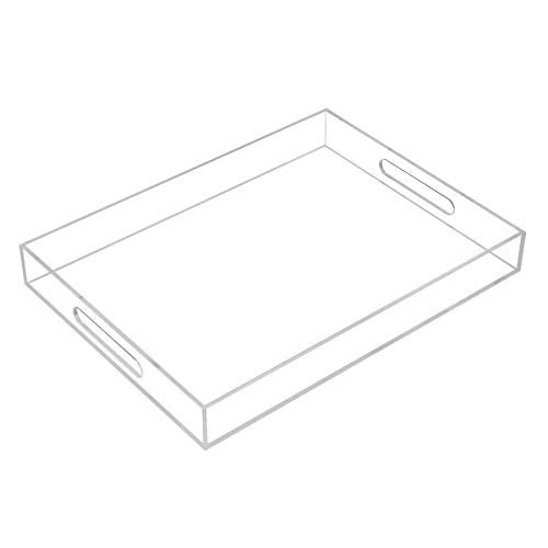 KEVLANG Clear Sturdy Acrylic Serving Tray with Handles12x16InchServing CoffeeAppetizerBreakfastButlerKitchen Countertop TrayMakeup Drawer OrganizerVanity Table TrayOttoman Tray
