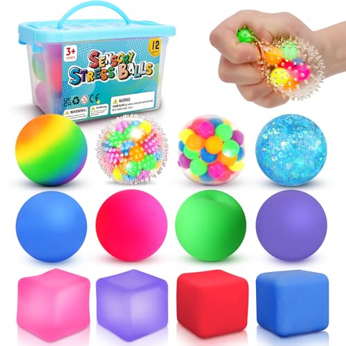 Lemostaar Stress Balls Fidget Sensory Toys 12 Pack Squishy Stress Balls for Kids 312 Hand Therapy Sensory Ball with Anxiety Pressure Relief Squeeze Stress Toys Bulk Classroom Prize Gift for Student - Image 1