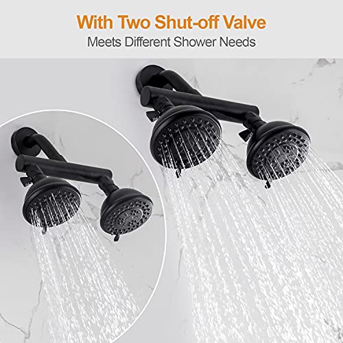 AZOS High Pressure Double Shower Head with Shut-Off Valve and Shower Arm Set Solid Brass Casting Dual Outlet Manifold Dual Shower Fixed Head 3 Function Shower Heads Sprayers, Matte Black - Image 4