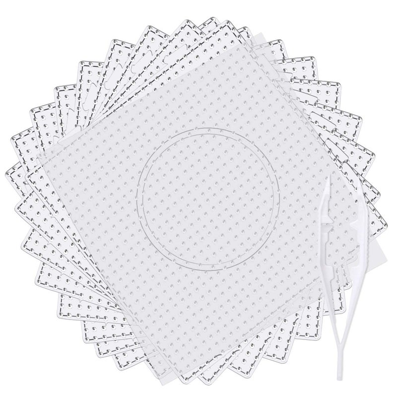 9pcs 5mm Large Square Fuse Beads Pegboards Plastic Beads Boards with Ironing Paper Beads Tweezers Craft Beads