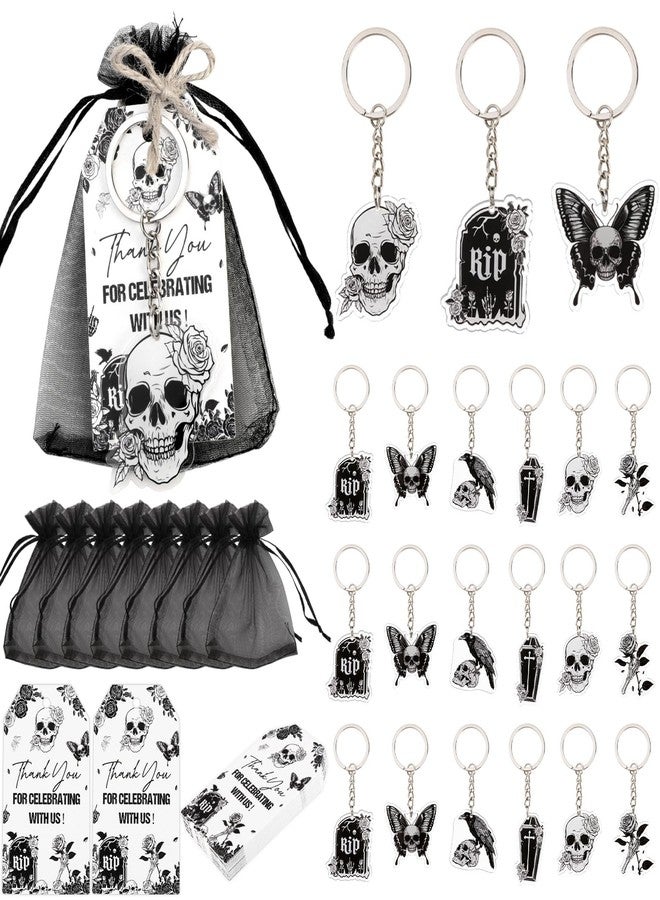 Serencatcher Gothic Theme Party Favors 72pcs Gothic Party Favors Keychains Thank You Tags Organza Bags for Death to My 20s 30s Birthday Gothic Wedding Bridal Shower Bachelorette Party Supplies - Image 1