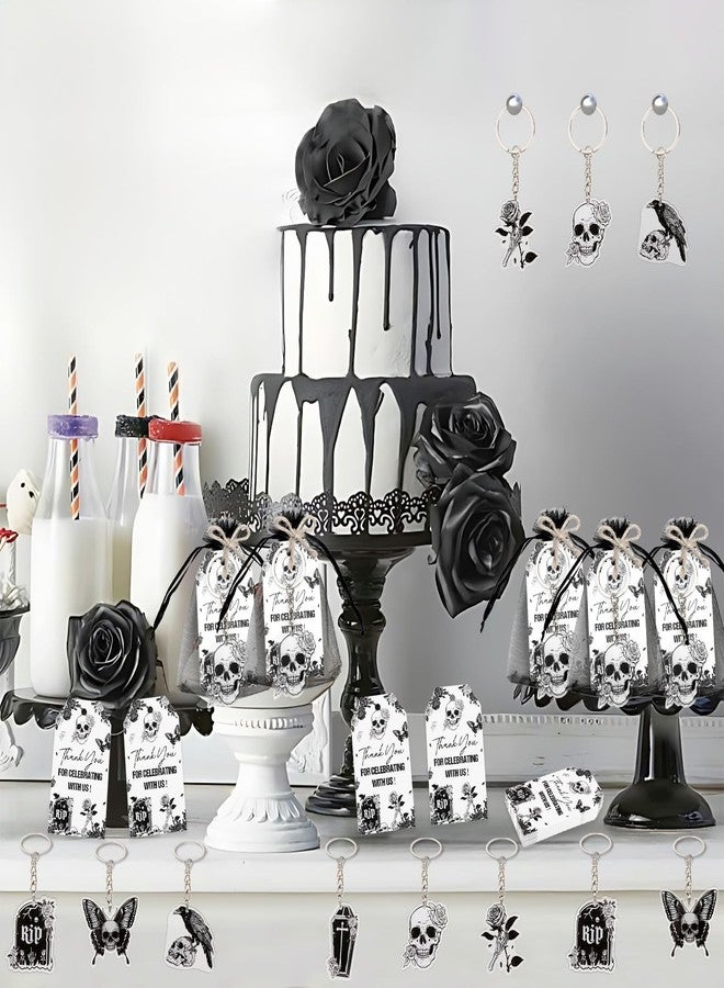 Serencatcher Gothic Theme Party Favors 72pcs Gothic Party Favors Keychains Thank You Tags Organza Bags for Death to My 20s 30s Birthday Gothic Wedding Bridal Shower Bachelorette Party Supplies - Image 5