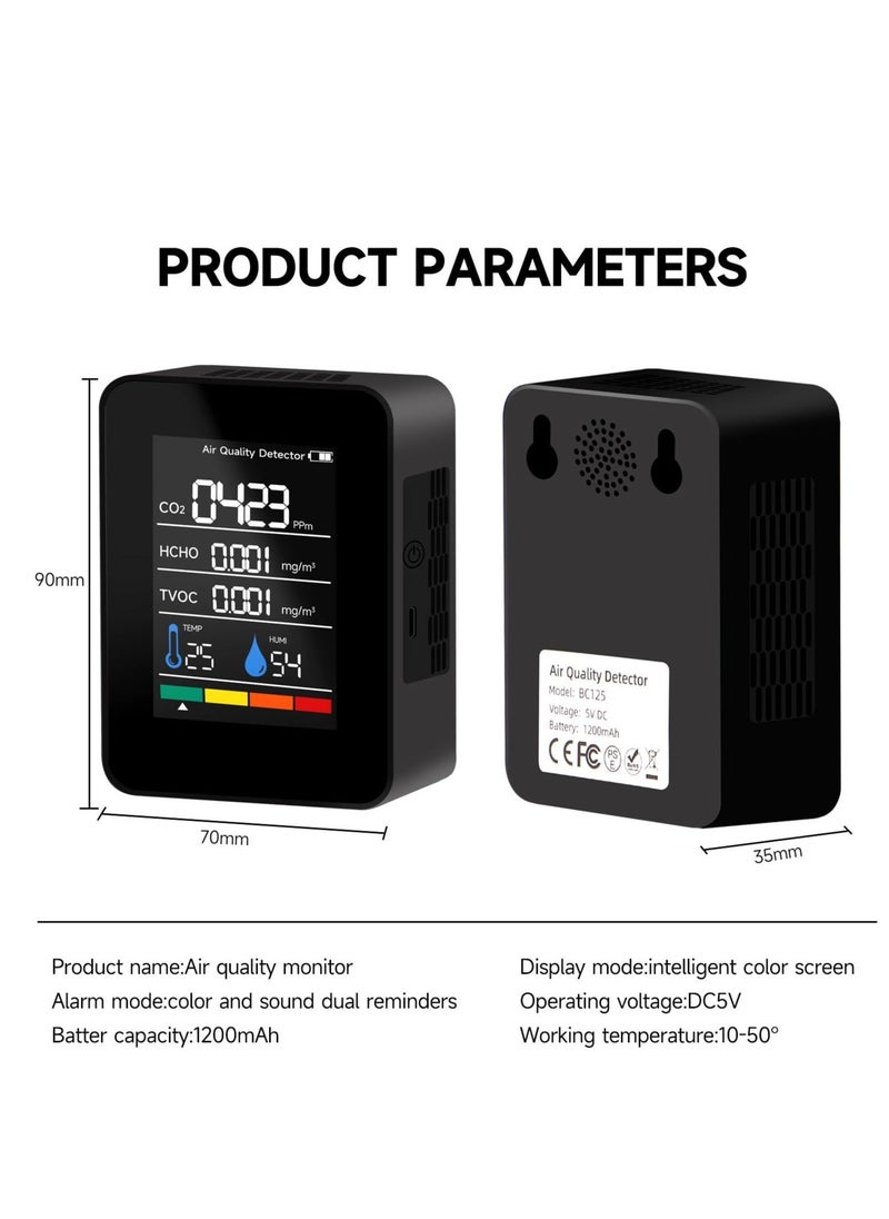 Generic 5-in-1 Air Quality Tester, Air Quality Monitor Indoor, Portable CO2 Monitor, Air Quality Monitor for CO2, TVOC, HCHO, Humidity & Temperature, for Home, Office, School, Hotel, Car  - Image 4
