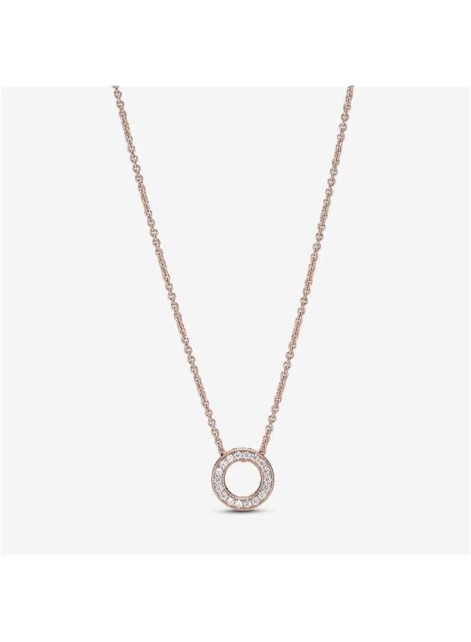 Logo Pavé Circle Collier Necklace - Great Gift for Her - Stunning Women's Jewelry - 14k Rose Gold & Cubic Zirconia - 17.7, With Gift Box