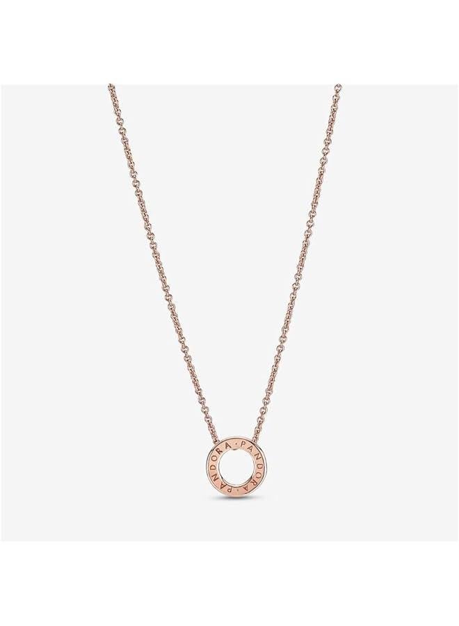 Logo Pavé Circle Collier Necklace - Great Gift for Her - Stunning Women's Jewelry - 14k Rose Gold & Cubic Zirconia - 17.7, With Gift Box