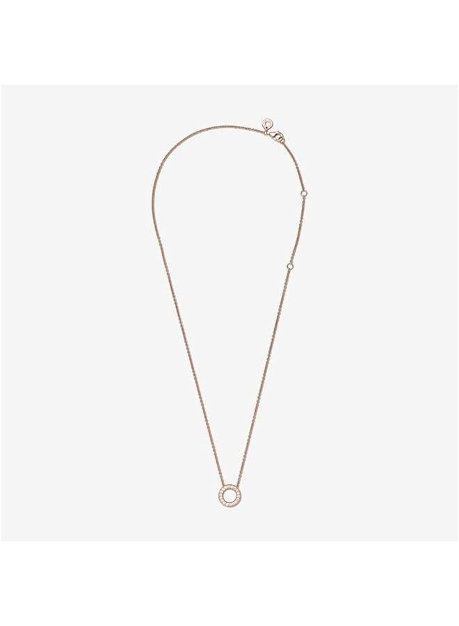 Logo Pavé Circle Collier Necklace - Great Gift for Her - Stunning Women's Jewelry - 14k Rose Gold & Cubic Zirconia - 17.7, With Gift Box