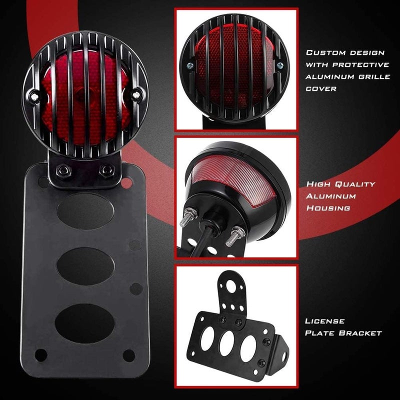 KaTur Black Motorcycle Side Mount Tail Light with License Plate Bracket for Various Motorcycles - Image 2