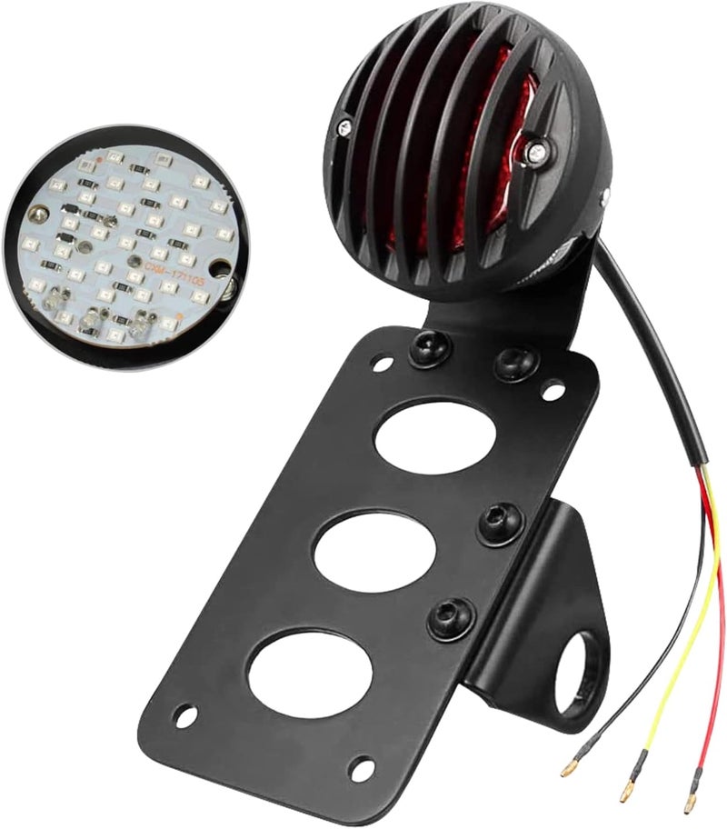 KaTur Black Motorcycle Side Mount Tail Light with License Plate Bracket for Various Motorcycles - Image 1