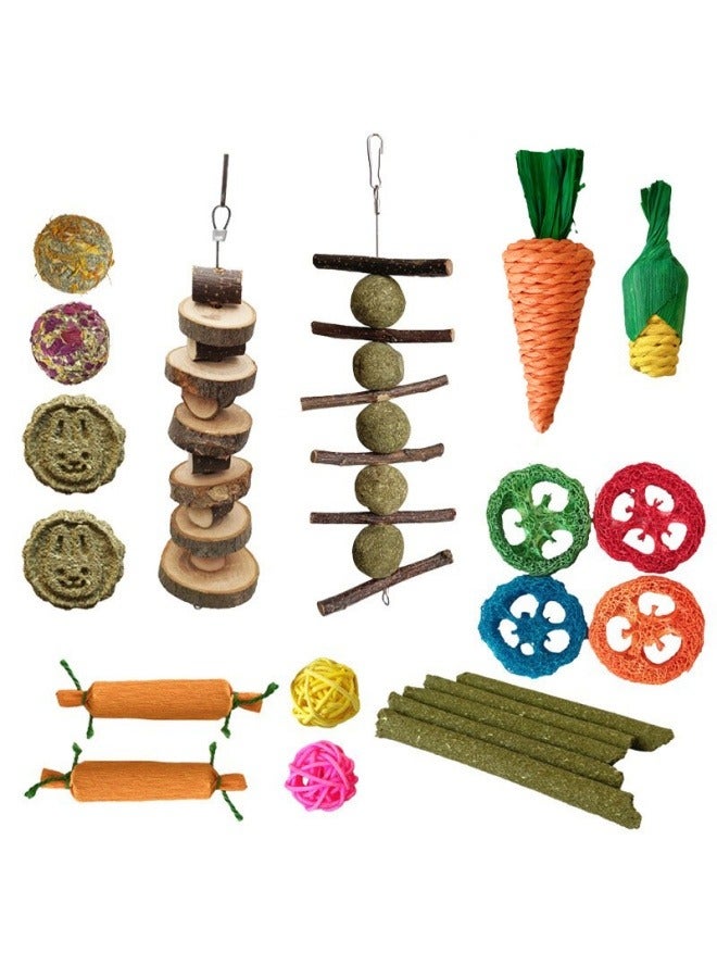 general Rabbit molar teeth gnawing toy set hamster toy cane ball loofah grass ball grass cake apple wood gnawing string combination - Image 1