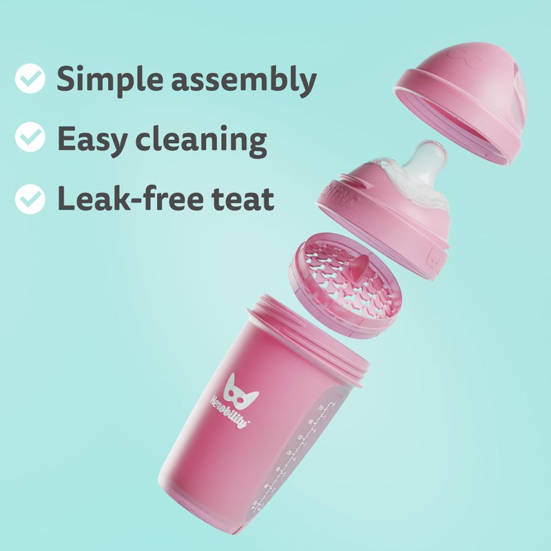 Herobility Double Anti-Colic Baby Bottles â€“ 5 fl oz/140ml â€“ 4-Pack â€“ Multicolor â€“ Sand, Woodchuck, Pink, White - Image 4