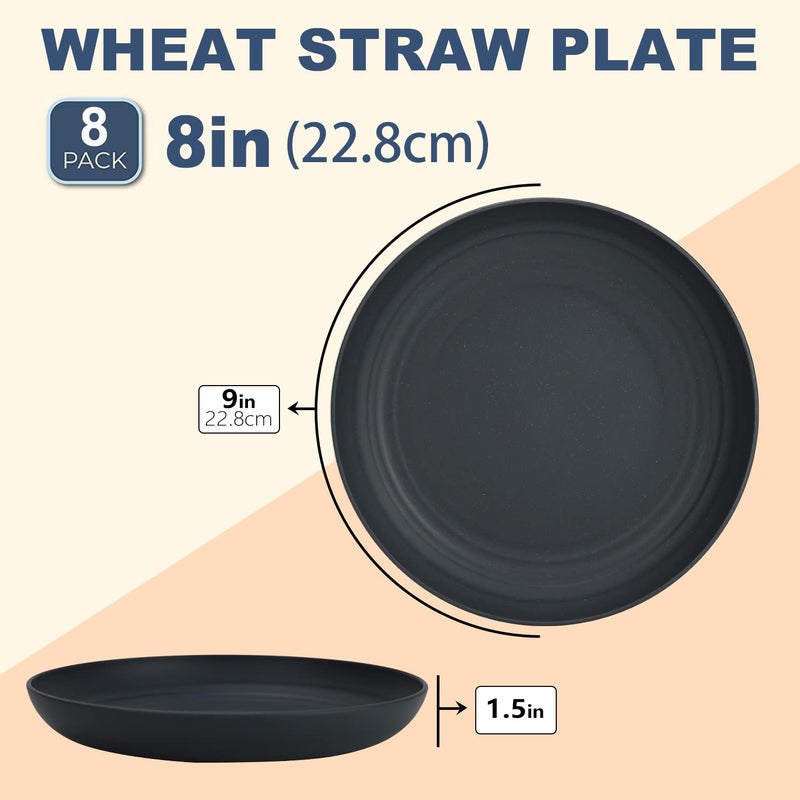 Wrova Wheat Straw Plates - 8 Inch Unbreakable Dinner Plates Set of 8 - Dishwasher & Microwave Safe Plastic Plates Reusable - Lightweight Plates for kitchen,R.V (Classic Series) - Image 2