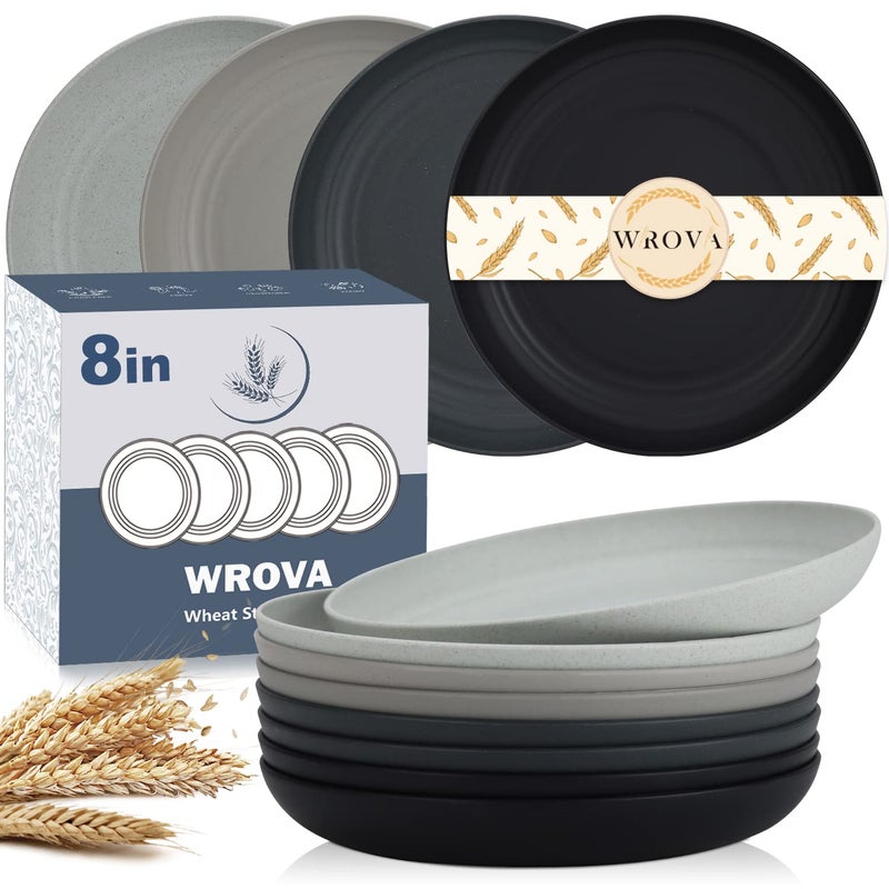 Wrova Wheat Straw Plates - 8 Inch Unbreakable Dinner Plates Set of 8 - Dishwasher & Microwave Safe Plastic Plates Reusable - Lightweight Plates for kitchen,R.V (Classic Series) - Image 1