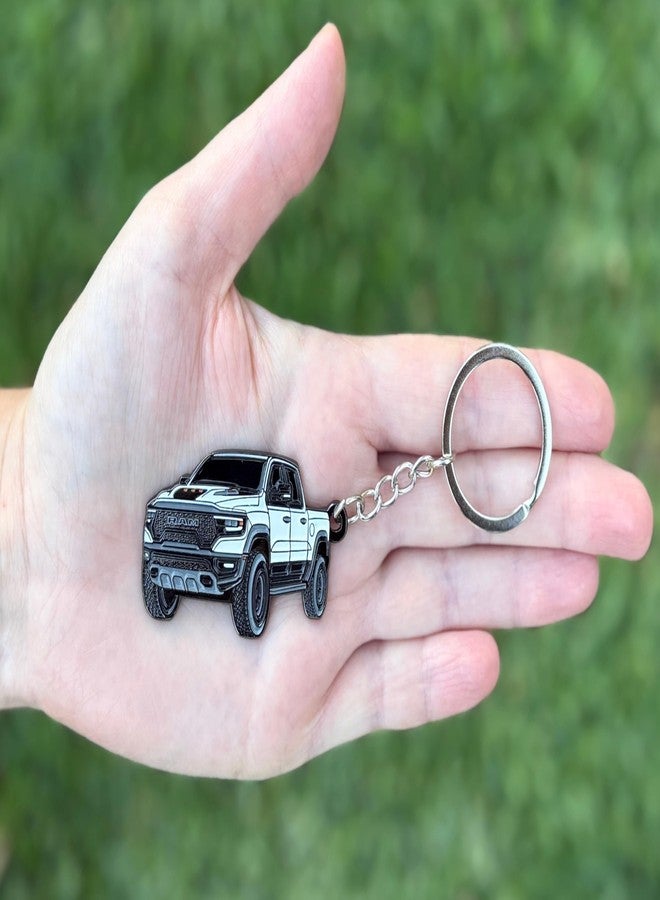 FOUR WHEEL BEAST Dodge RAM Keychain 1500 Accessories - Officially Licensed - Ram 2500 Toy Truck Key Chain Mods 2022 2023 2024, White, 2" x 1.3" - Image 2