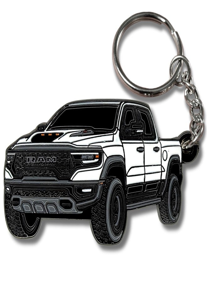 FOUR WHEEL BEAST Dodge RAM Keychain 1500 Accessories - Officially Licensed - Ram 2500 Toy Truck Key Chain Mods 2022 2023 2024, White, 2" x 1.3" - Image 1
