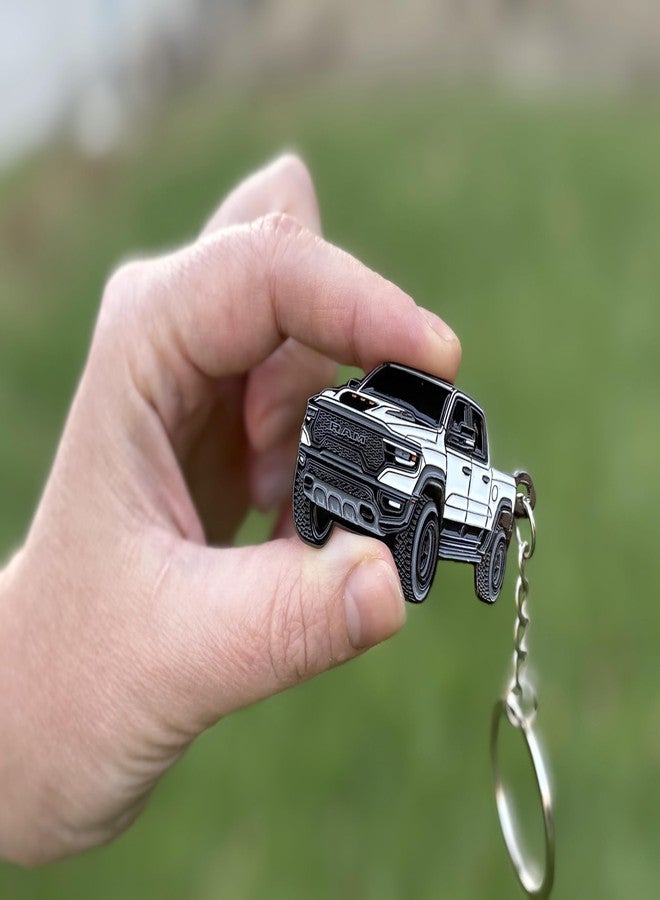 FOUR WHEEL BEAST Dodge RAM Keychain 1500 Accessories - Officially Licensed - Ram 2500 Toy Truck Key Chain Mods 2022 2023 2024, White, 2" x 1.3" - Image 4