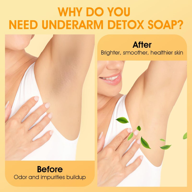 VOERUY Underarm Detox Soap - 2 Pcs with Turmeric & Citrus, Tea Tree & Mint, Dark Spot Armpit Remover for Women and Men, Eliminating Odor, Natural Exfoliating Bar Soap for Armpit & Whole Body - 10 oz (280g) - Image 4