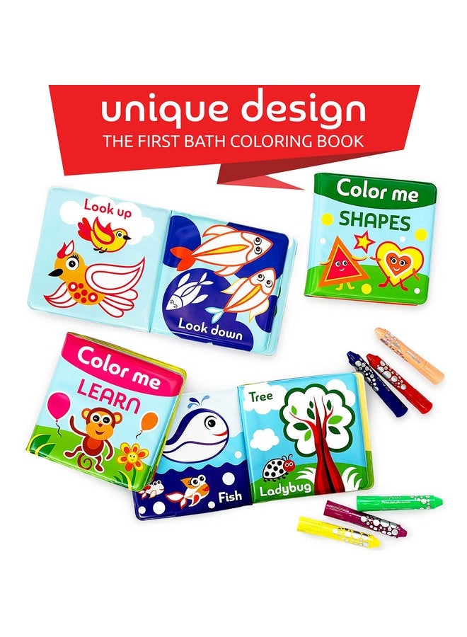 BabyBibi Color Me Bath Books Plus Crayons - Set of 4 Different Books - Includes 6 Washable Bath Crayons - Learn and Play Including Opposites and Shapes - Suitable for 2+ - Image 3