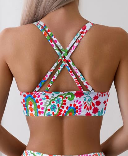 Tainehs Women's Push Up V Neck Bikini Tops Criss Cross Back Padded Bathing Suit Top Only - Image 2