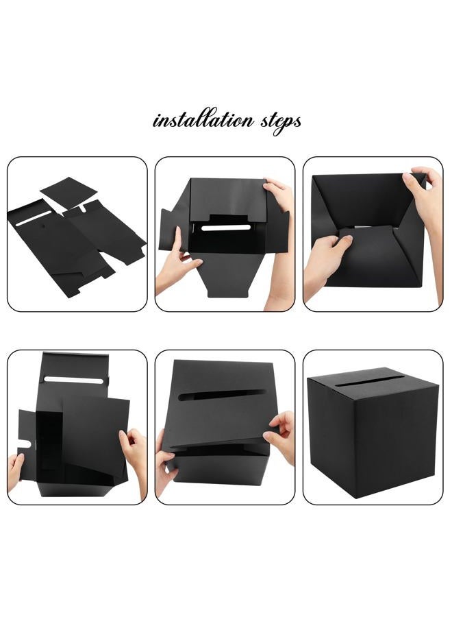 Hxezoc Black Card Box Wedding Favors Post Box Cardboard Receiving Money Box Holder for Wedding Reception, Baby Showers, Anniversary, Birthday Party, Graduation Table Centerpiece Decorations - Image 5