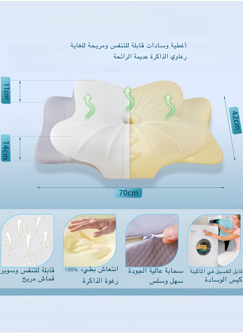 TANGBLIB - Neck Support Pillow for Sleep - Contour Memory Foam Pillow for Side  Back, and Stomach Sleepers - Ergonomic Cervical Pillow with Machine Washable Pillowcase 63x35x13/10CM - Image 1