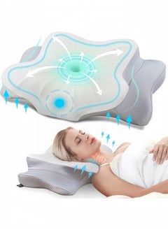 TANGBLIB Neck Support Pillow for Sleep - Contour Memory Foam Pillow for Side  Back, and Stomach Sleepers - Ergonomic Cervical Pillow with Machine Washable Pillowcase 63x35x13/10CM  - Image 1