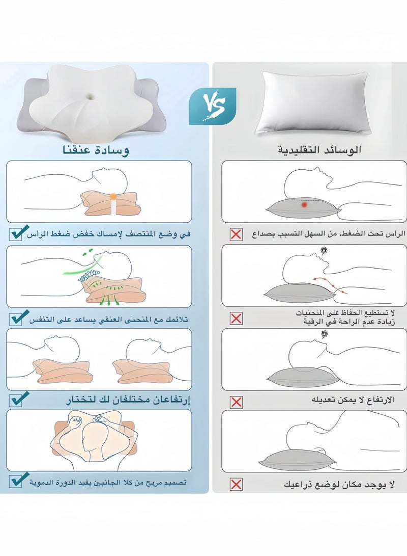 DIYANOO Neck Support Pillow for Sleep - Contour Memory Foam Pillow for Side  Back, and Stomach Sleepers - Ergonomic Cervical Pillow with Machine Washable Pillowcase 63x35x13/10CM - Image 4
