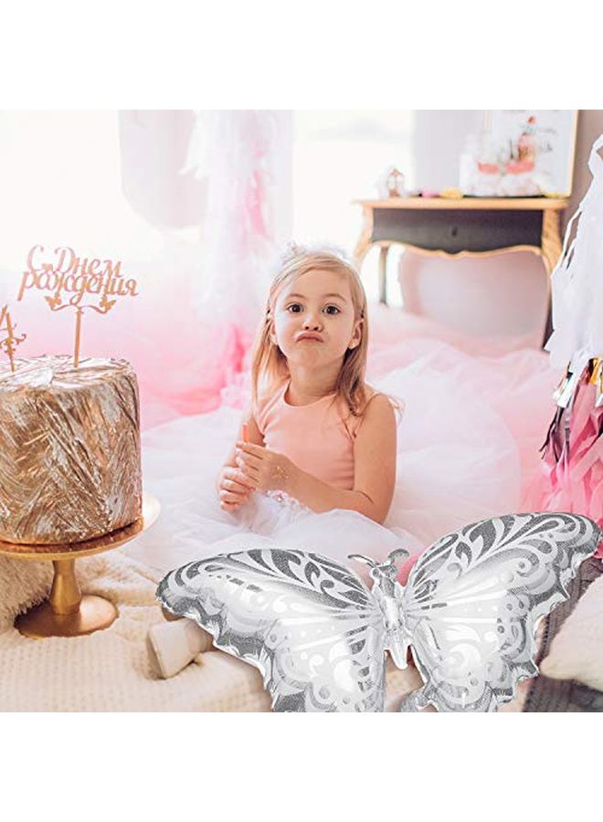 Skylety 6 قطع بالون فويل على شكل فراشة بالون فضي من الألمنيوم بالونات حفلات زينة الزفاف عيد الميلاد ذكرى الاحتفال - Image 5