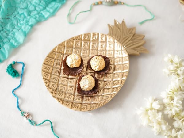 Behoma Metal Pineapple Shape 10 inches Tray for Home Decor Gifting Item | Holi, Festival, Pooja Decorative Item for Living Room Dining Ofice Center Table | Golden, (Only Tray Included) - Image 2
