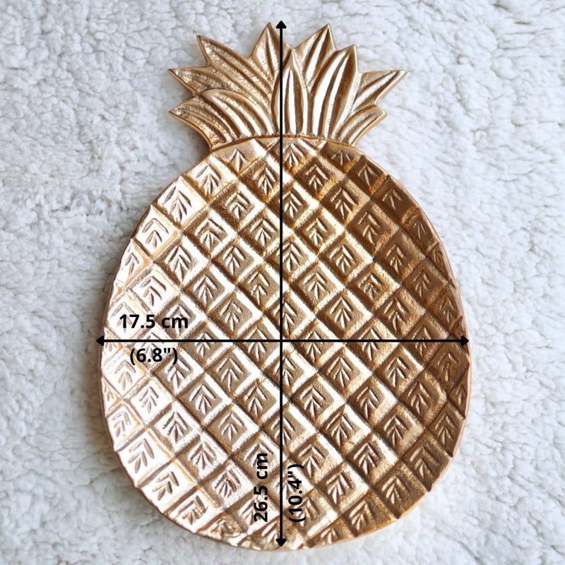 Behoma Metal Pineapple Shape 10 inches Tray for Home Decor Gifting Item | Holi, Festival, Pooja Decorative Item for Living Room Dining Ofice Center Table | Golden, (Only Tray Included) - Image 3